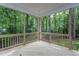 Beautiful covered wooden deck overlooking a verdant wooded area in the backyard at 3258 Yorkshire Cir, Sanford, NC 27332