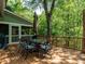 Exterior deck featuring dining set and backyard views at 3504 Rock Creek Dr, Raleigh, NC 27609