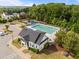 Aerial view of the community pool and recreation area, surrounded by lush greenery at 403 Prestwood Dr, Hillsborough, NC 27278