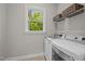 Laundry room with side-by-side washer and dryer and shelving for storage at 403 Prestwood Dr, Hillsborough, NC 27278