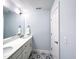 Bright bathroom with double vanity, modern lighting, and stylish tiled floors at 409 Eagle Ct, Henderson, NC 27536