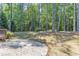 Gravel patio in a peaceful backyard with mature trees and landscaping at 533 Opposition Way, Wake Forest, NC 27587