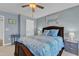 Comfortable main bedroom with a ceiling fan, carpet floors and neutral paint at 533 Opposition Way, Wake Forest, NC 27587
