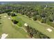 Scenic aerial view of the well-maintained golf course, surrounded by trees and landscaping at 7312 Hasentree Way, Wake Forest, NC 27587
