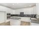 Well-lit kitchen with white cabinets, a gray island, stainless steel appliances, and gray countertops at 9251 Palm Bay Cir, Raleigh, NC 27617