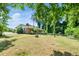 Fenced backyard features trees, lawn, and natural surroundings at 1041 Davis Dr, Apex, NC 27523
