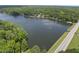 Scenic aerial view of the lake at 105 Sundew Ln, Cary, NC 27518