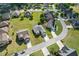 Elevated view of homes, neatly arranged lawns, and neighborhood streets in a residential area at 116 Colonade Ct, Benson, NC 27504