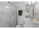 Bathroom boasts sleek glass shower and vanity at 12527 Bellstone Ln, Raleigh, NC 27614