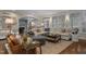 Comfortable living room with a large sofa, hardwood floors, and an open layout at 1501 Samuel Wait Ln, Wake Forest, NC 27587
