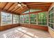 Bright sunroom with wood ceiling, walls, and floors, and large windows offering natural light and views at 1705 Bridgeport Dr, Raleigh, NC 27615