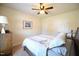 This bedroom features neutral walls, a ceiling fan and carpet at 197 W Paige Wynd Dr, Angier, NC 27501