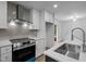 An updated kitchen with stainless steel appliances and a stylish tile backsplash at 2224 Clements Dr, Durham, NC 27704