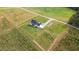 Wide aerial view showing modern farmhouse, long gravel driveway, fenced yard and landscaping at 2775 Eagles Roost Trl, Burlington, NC 27217