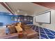 Basement theater with plush seating, a projector screen, and custom decorations, creating a cozy entertainment space at 2820 Charleston Oaks Dr, Raleigh, NC 27614
