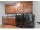 Laundry room with plenty of cabinet space and stainless steel washing machines at 2820 Charleston Oaks Dr, Raleigh, NC 27614