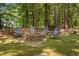 Cozy fire pit surrounded by mature trees, perfect for outdoor gatherings at 3113 Chelmshire Ct, Raleigh, NC 27610