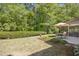 Landscaped backyard with a patio and umbrella offers a perfect spot for relaxation at 3633 Willow Stone Ln, Wake Forest, NC 27587