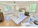 A spacious bedroom with hardwood floors, lots of natural light, and stylish decor at 3838 Regent Rd, Durham, NC 27707
