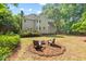 Beautiful backyard featuring outdoor seating with a fire pit and lush landscaping at 4900 American Dr, Durham, NC 27705