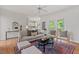 Relaxing living room with stylish furnishings, fireplace, and open layout, connecting seamlessly to the kitchen at 4900 American Dr, Durham, NC 27705