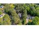 Aerial view showcases the home's location in a mature neighborhood with tree-lined streets at 512 Stratford Dr, Zebulon, NC 27597