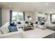 Cozy living room with white sofa, patterned pillows, and an open view to the kitchen at 607 Rockwater Path, Durham, NC 27713