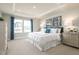 Serene main bedroom with tray ceiling, plush carpeting, and large windows for natural light at 607 Rockwater Path, Durham, NC 27713