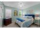 Bright bedroom with two windows and blue accents at 6509 Virgilia Ct, Raleigh, NC 27616