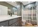 Bathroom with vanity and shower features a modern design and functional layout at 79 Blande Dr, Kenly, NC 27542
