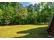 A view of the rear lawn surrounded by natural features at 100 Panoramic Ct, Cary, NC 27519