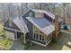 Aerial view of modern home with lush lawn and swimming pool at 1000 Phils Creek Rd, Chapel Hill, NC 27516