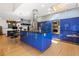 Modern kitchen with custom blue cabinets, stainless steel appliances, and a large island at 1000 Phils Creek Rd, Chapel Hill, NC 27516