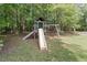Outdoor backyard playground with slide and swings surrounded by large trees in a wooded area at 1000 Phils Creek Rd, Chapel Hill, NC 27516