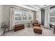 A cozy sitting area is brightened by a large window with view of the landscaped yard at 113 Amberwing Ct, Holly Springs, NC 27540