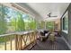 Inviting porch featuring a ceiling fan, wooden floors, and comfortable seating with an outdoor view at 1305 Kimberly Dr, Raleigh, NC 27609