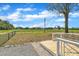 A view of the backyard deck with white railings, a grass yard, and a view of distant fields at 1347 Crocker Rd, Smithfield, NC 27577