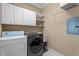 Efficient laundry room featuring modern LG washer and dryer, ample storage, and neutral tones for a clean and organized space at 1437 Chelton Oaks Pl, Raleigh, NC 27614