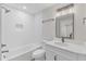 Bathroom showcasing subway tile in the shower and sleek vanity at 1732 Green Pace Rd, Zebulon, NC 27597