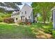 View of the backyard showing a deck, privacy fence, mature landscaping, and a lush lawn at 1806 Carrington Dr, Raleigh, NC 27615