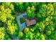 Aerial view of a secluded property surrounded by lush green trees, highlighting privacy and natural beauty at 196 Tara Ln, Timberlake, NC 27583