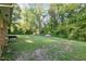 Large, green backyard with mature trees providing privacy and shade at 2027 Jefferson Dr, Hillsborough, NC 27278