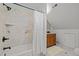 Elegant bathroom with tiled shower, vanity with storage, and stylish fixtures at 204 Rossburn Way, Chapel Hill, NC 27516