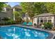 Inviting pool area with comfortable lounge chairs, manicured landscaping, and patio furniture at 204 Rossburn Way, Chapel Hill, NC 27516