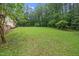 Expansive backyard featuring a lush lawn and mature trees, providing ample space for outdoor activities at 4006 Daniel Rd, Durham, NC 27703