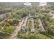 Aerial view of property near downtown Cary and the train station, surrounded by trees and homes at 412 Madison Ave, Cary, NC 27513