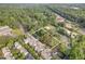 Aerial view of property with surrounding green space, mature trees, and neighborhood at 412 Madison Ave, Cary, NC 27513