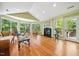 Bright living room featuring hardwood floors, large windows, and a fireplace, perfect for gatherings at 415 Forsyth St, Raleigh, NC 27609