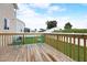 Outdoor wooden deck with metal outdoor table and chairs overlooks a well maintained yard at 4613 Jersey Pine Dr, Rolesville, NC 27571