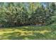A serene backyard featuring a well-maintained lawn and a natural wooded backdrop, offering privacy at 4900 North Hills Dr, Raleigh, NC 27612